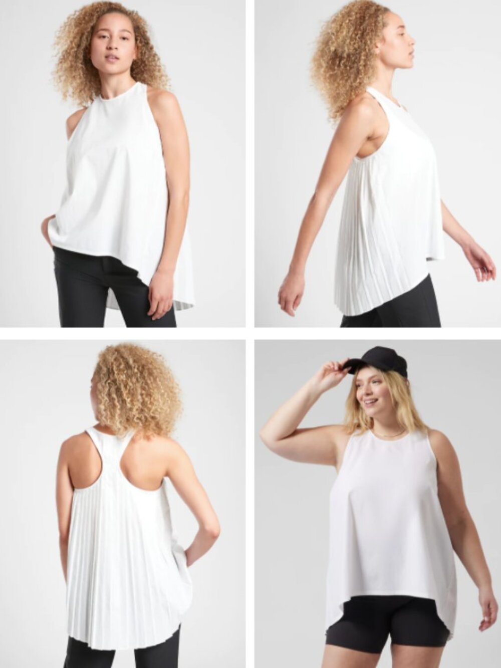 Athleta Sojourn Tank Top White Pleated Back Lightweight Travel XL Oversized EUC